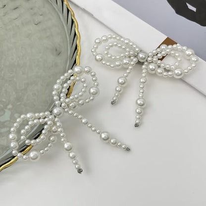 Faux Pearls Bow Pin Ankle Chain Pants Clip Decorations for Jeans Trousers Elegant Adjustable Cuff Accessories