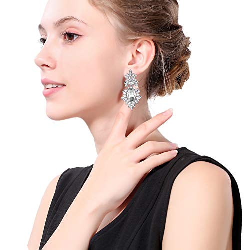 Flower Teardrop Bridal Wedding Dangle CZ Earrings in Silver/Gold Tone for Women Girl Bride Gift … - color: A-Clear