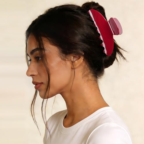 MAORULU Cute Claw Clip for Women – 4.3'' Large Acetate Hair Clips for Thick Thin Curly Long Hair, Durable Hair Clamps Non-slip Jaw Clip, Strong Hold, Stylish French Design (Cherry Red) - color: Cherry Red