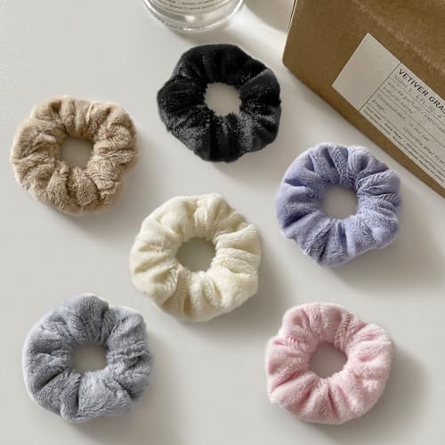6 Pack Hair Scrunchies for Women, Colorful Classic Scrunchy Elastic Hair Bands Ties, Soft Ropes Ponytail Holder Women Hair Accessories(Purple Black Beige Pink Gray Coffee) - color: Multicolored 3