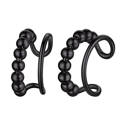 ChicSilver 925 Sterling Silver Ear Cuff Earrings Non Piercing Clip on Cartilage Cuff Earrings for Women - style: H: Beaded Ear Cuff - Black