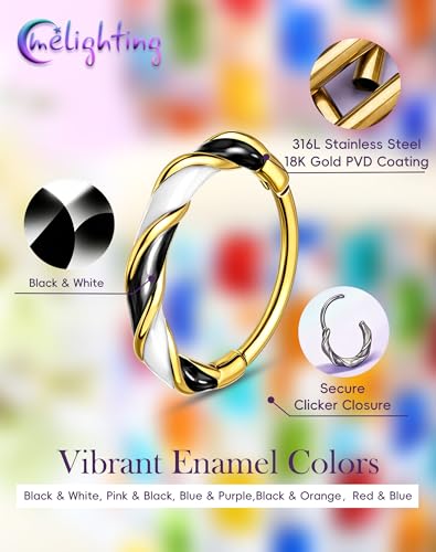 Melighting 20G Twist Nose Ring Hoop Stainless Steel 316L Piercing Jewelry | 7/8 mm Nose Piercing Jewelry, Cute Hinged Segment Clicker Lobe Helix Daith Cartilage Earring for Women - color: Gold WB, size: 20g8mm