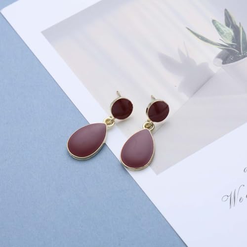 Vintage Enamel Burgundy Dangle Earrings Oval Red Acrylic Dangle Earrings Round Disc Stud Earrings Teardrop Burgundy Drop Earrings Acrylic Red Geometric Earrings Jewelry for Women