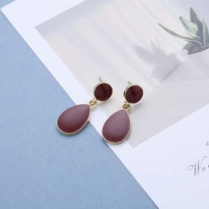 Vintage Enamel Burgundy Dangle Earrings Oval Red Acrylic Dangle Earrings Round Disc Stud Earrings Teardrop Burgundy Drop Earrings Acrylic Red Geometric Earrings Jewelry for Women