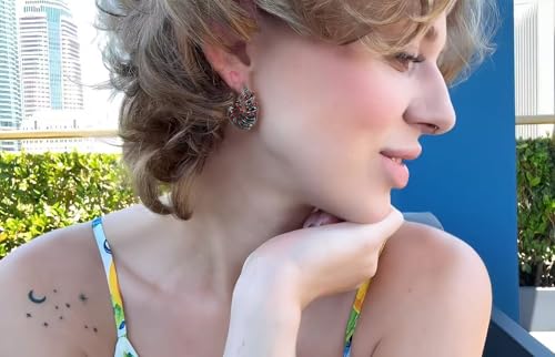 Statement Earrings for Women | Chunky Gold Hoops Rhinestone Thick Hoop Earrings 14K Gold Plated Hypoallergenic - color: Silver-Red