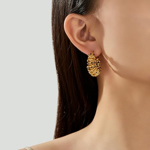 Statement Earrings for Women | Chunky Gold Hoops Rhinestone Thick Hoop Earrings 14K Gold Plated Hypoallergenic - color: Gold-Black