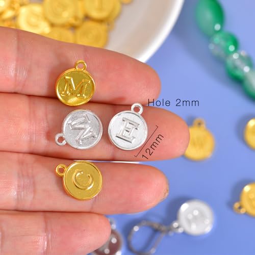 stino 200Pcs A-Z Metal Letter Charms for Jewelry Making, Capital Alphabet Initial Charms - color: 104Pcs Silver & Gold Disc