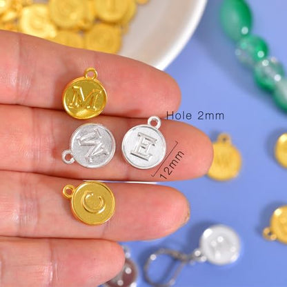 stino 200Pcs A-Z Metal Letter Charms for Jewelry Making, Capital Alphabet Initial Charms - color: 104Pcs Silver & Gold Disc