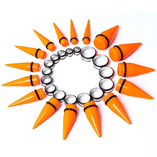 32 PCS 00G - 24mm Ear Taper Kit Gauge Stretching Kit | Hypoallergenic surgical Stainless steel Tapers Tunnels Plugs, body piercing jewelry for women and men - color: Orange