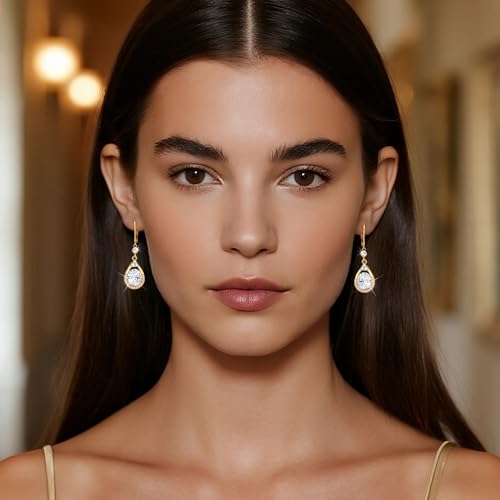 Silver Dangle Double Hoop Earrings For Women Paperclip Link Earring | Drop Small Silver Earrings Square Huggie Paperclip Dangly Hoop Silver Hoops Earrings Jewelry - color: Gold TearDrop