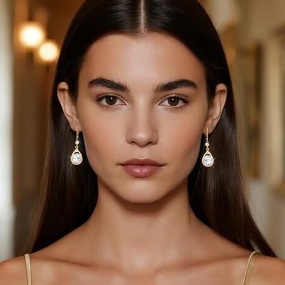 Silver Dangle Double Hoop Earrings For Women Paperclip Link Earring | Drop Small Silver Earrings Square Huggie Paperclip Dangly Hoop Silver Hoops Earrings Jewelry - color: Gold TearDrop