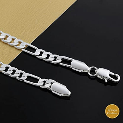 INFINIQUE CREATIONS Stainless Steel Silver Figaro Chain Bracelet Necklace Men Women 3-12mm 7-38" - size: 10, style: 5mm