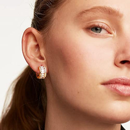 Huggie Hoop Earrings 14K Gold Plated Cubic Zirconia Dainty Simple Cute Beads Elegant CZ Circle Small Hoop Earring for Women Minimalist Handmade Hypoallergenic Jewelry - color: CZ-T