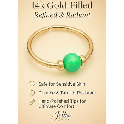 Jolliz Opal Nose Rings Hoops – 24 Gauge Classic Design, Elegant Nose Rings for Women & hypoallergenic Nose Piercings Jewelry Perfect for Any Occasion with Comfortable Fit - color: Green Opal Gold