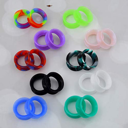 OUFER 20PCS Soft Silicone Ear Gauges Marble Pearlized Flesh Tunnels Plugs Stretchers Expander Double Flared Flesh Tunnels Ear Piercing Jewelry - color: 00g(10mm)