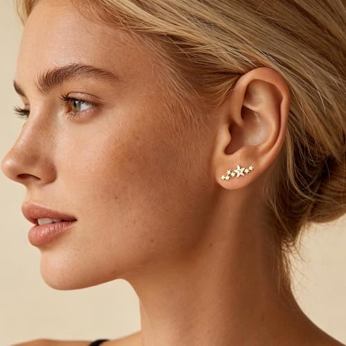 Ear Climbers Earrings for Women Gold Silver Ear Cuffs Non Piercing Dainty Cartilage Earrings Set Statement Cuff Earring for Women Trendy - color: Gold