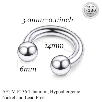 Ruifan 20G 18G 16G 14G 12G 8G 6G 4G 2G Horseshoe Nose Ring Titanium Septum Rings Piercing Jewelry Internally Threaded Gauges Cartilage Conch Helix Rook Lip Tragus Earring Hoop Eyebrow For Women Men - size: Ball: 8G - 14MM
