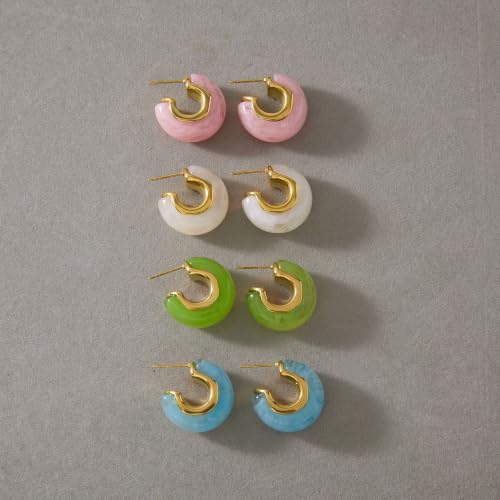 Chunky Hoop Earrings for Women, Lightweight Statement Daily Wear Gifts - color: Pink C