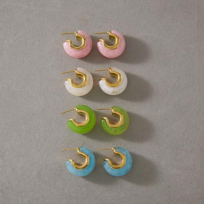Chunky Hoop Earrings for Women, Lightweight Statement Daily Wear Gifts - color: Pink C