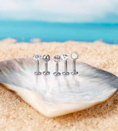 BSJ4U 5 Pcs Titanium Floating Belly Button Rings 14G Hypoallergenic Belly Rings for Women 8mm/10mm/12mm/14mm Internally Threaded Flat Navel Belly Piercing Jewelry - size: 10mm