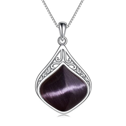 YAFEINI Teardrop Necklace Sterling Silver Filigree Irish Pendant Necklace Natural Stone Moonstone/Lapis Lazuli/Larimar/Moss Agate Necklace Jewelry - color: Black opal necklace