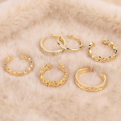 Mikovivi 6pcs Gold-Colored Toe Rings for Women, Adjustable Flower Star Heart CZ Dainty Toe Rings Summer Beach Open Foot Jewelry