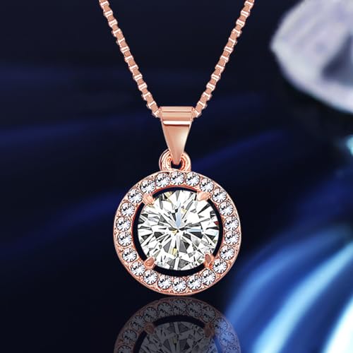 Women 4Pieces Cubic Zirconia Jewellery Set Rhinestone Necklace Earrings Bracelet Ring - color: Rose Gold