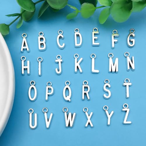 208Pcs/8 Sets Silver Letter Charms A-Z Alphabet Metal Initial Charms kit for Jewelry Making DIY Bracelets Necklaces and keychain making - color: Silver