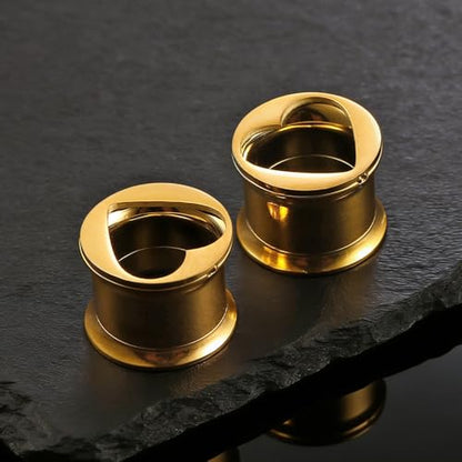 ARTFAN Ear Gauges Plugs - 2PCS Stainless Steel Tunnels for Stretched Ears, Cute Heart Ear Plugs Gauges for Women Men, Hypoallergenic Body Piercing Jewelry - size: 2g (6mm)