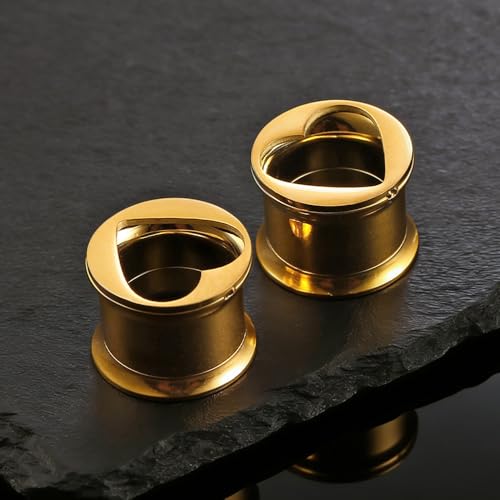 ARTFAN Ear Gauges Plugs - 2PCS Stainless Steel Tunnels for Stretched Ears, Cute Heart Ear Plugs Gauges for Women Men, Hypoallergenic Body Piercing Jewelry - size: 9/16in (14mm)