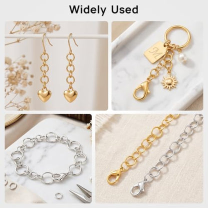 1200 Pcs Open Jump Rings, Jump Rings for Jewelry Making, Necklace Keychain Repair Kit with Making Tools Tweezer, Plier, Lobster Claw Clasps, Open Rings for DIY Crafts Keychains - color: Sliver+Gold