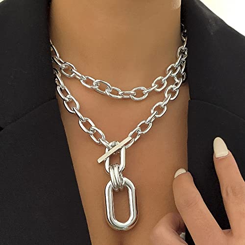 Punk Choker Necklace Chunky Chain Link Necklace for Women - color: Silver