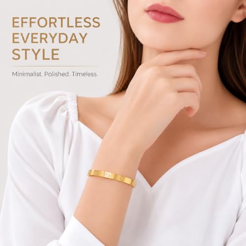 Friendship Love Bracelet for Women, 18K Gold Plated Titanium Steel Cuff - color: Gold, size: Cross 7.5''