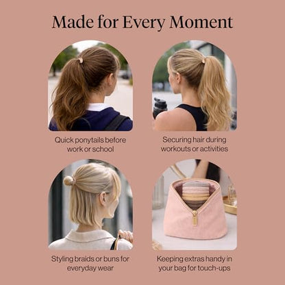Kitsch Elastic Hair Ties No Damage | Stretchable Hair Bands - Neutral 12pcs | Strong All-Day Hold Hair, Rubber Bands For Hair, Ponytail Holders | Hair Accessories for Everyday Use - color: Neutral (Pack of 12)