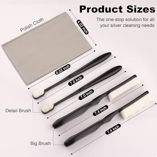 Silver Cleaning Kit with Ultra-Soft Brushes & Polish Cloths – Tarnish Removal for Antique Jewelry, Sterling Silverware, Cutlery & Plateware – Safe for Gold, Diamonds, Platinum, Gemstones & Coins