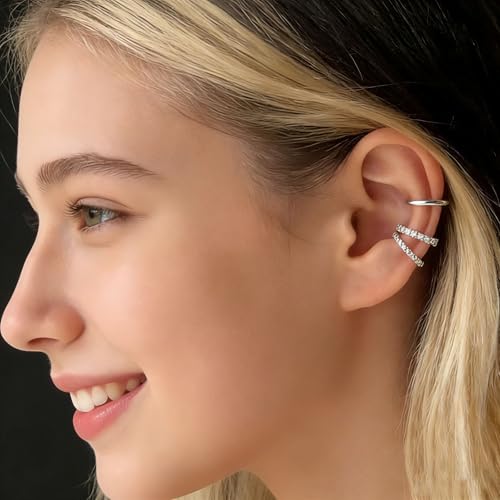 3 Pcs Ear Cuffs Non Piercings Set for Women Teen Gifts Trendy Stuff Jewelry - color: Silver