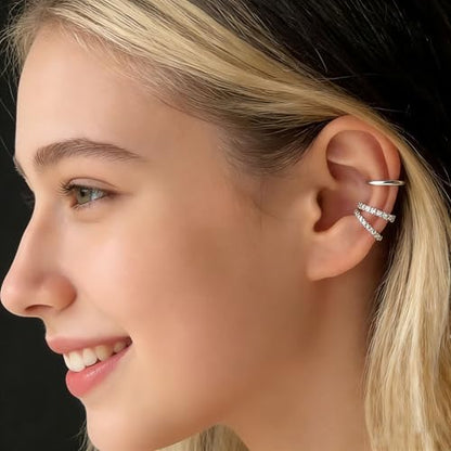 3 Pcs Ear Cuffs Non Piercings Set for Women Teen Gifts Trendy Stuff Jewelry - color: Silver