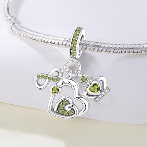 3PCS Birthstone Stone Charms for Charms Bracelet 925 Sterling Silver Infinity Love Heart Crown Dangle Charms Spacer Stopper Beads for Bracelets and Necklaces, Birthday Mother's Day Christmas Gifts For Women. - color: 08 Aug. 3PCS