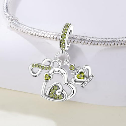 3PCS Birthstone Stone Charms for Charms Bracelet 925 Sterling Silver Infinity Love Heart Crown Dangle Charms Spacer Stopper Beads for Bracelets and Necklaces, Birthday Mother's Day Christmas Gifts For Women. - color: 08 Aug. 3PCS