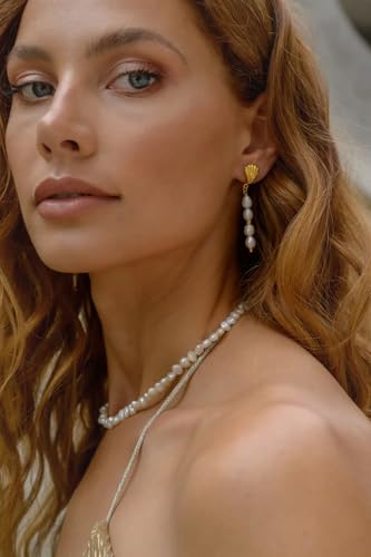 PEARLADA Turquoise Beaded Choker Necklace Chakra Stone Necklace Adjustable - color: White Freshwater Pearl 6-6.5mm