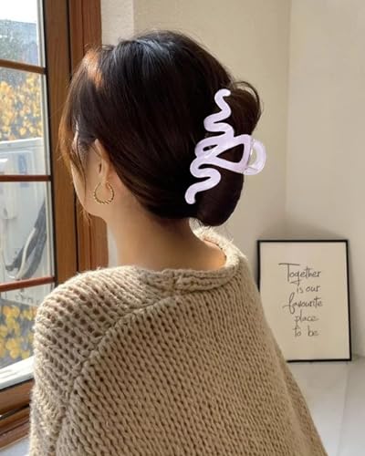 4PCS Large Claw Clips for Thick Hair, Large Acrylic Hair Clips | Modern Marble Geometric Design, Non-Slip Secure Hold for Long Hair, Buns, Updos and Everyday Styling - color: Wave-White + Purple + Pink + Blue