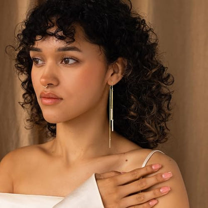 Robaice Long Gold Dangle Earrings for Women, 14K Plated Tassel Earring | Gold Chain Dangling Earrings, Trendy Drop Prom Earring, Lightweight Statement Party Jewelry, Gift for Women - style: A-long threader earrings