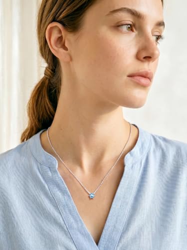 Silvora Heart/Round Birthstone Necklace for Women, Sparkling Crystal Pendant, Dainty Birth Month Jewelry, Adjustable 16"+2" Chain - color: Silver, style: March Round