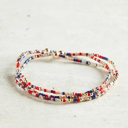 Colorful Beaded Bracelet Stack for Women,3PCS Handmade Bohemian Gold Plated Ball Stretch Stackable Bracelets Set Fashion Jewelry Gift Friendship - color: Red
