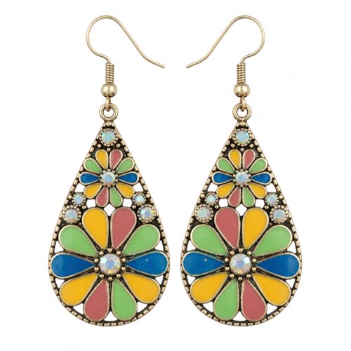 Colorful Green Teardrop Earrings for Women - Bohemian Style Enamel Dangle Earrings Lightweight Fashion Jewelry for Daily/Wedding/Party - color: Green