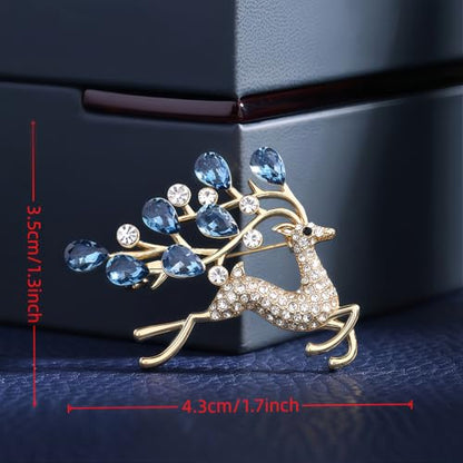 2pcs Rhinestone Brooch Pin for Women Dress Elegant Stylish Crystal Brooches Fashion Accessories Pins Lapel Boutonniere Ideas Wedding Christmas Birthday Jewelry Easter Gift - color: 17 Blue Deer/Red Heart