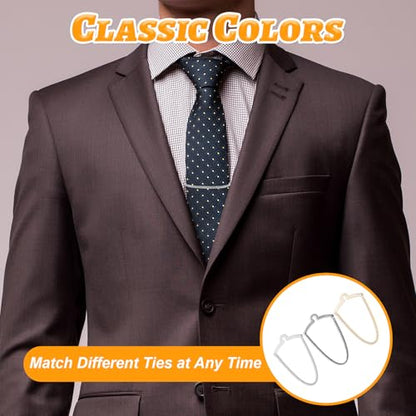 3 Packs Tie Chain Clip Fashion Necktie Chains Mens Suits Neckties Vests Accessories Elegant Tie Pins Tacks with Ring Clasp for Men Trouser Business Wear Wedding (Gold + Silver + Black)