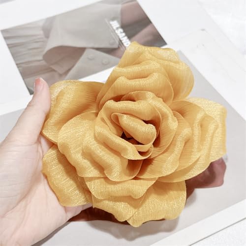 Flash Camellia Flower Brooch Pin for Women Men Elegant Texture Fabric Dahlia Rose Floral Brooches Lapel Pins Dainty Wedding Holiday Party Costume Dress Accessories Jewelry - color: Gold-Tone