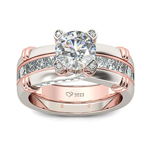 Jeulia Diamond Band Rings for Women cz Sterling Silver Interchangeable Ring Sets Wedding Engagement Anniversary Promise Ring Bridal Sets - color: 1 rose gold