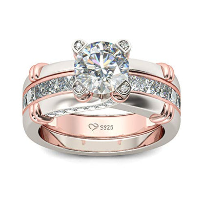 Jeulia Diamond Band Rings for Women cz Sterling Silver Interchangeable Ring Sets Wedding Engagement Anniversary Promise Ring Bridal Sets - color: 1 rose gold